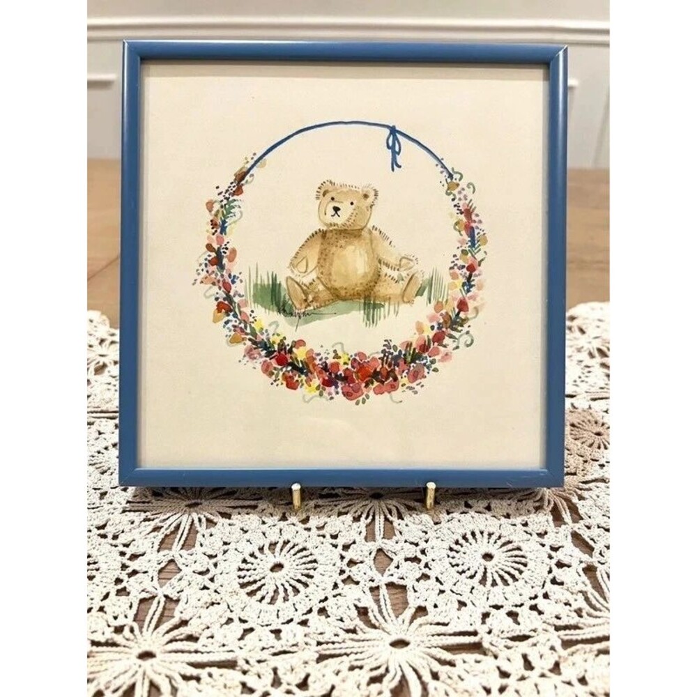 Boutique Signed Teddy Bear Watercolor Nursery Art